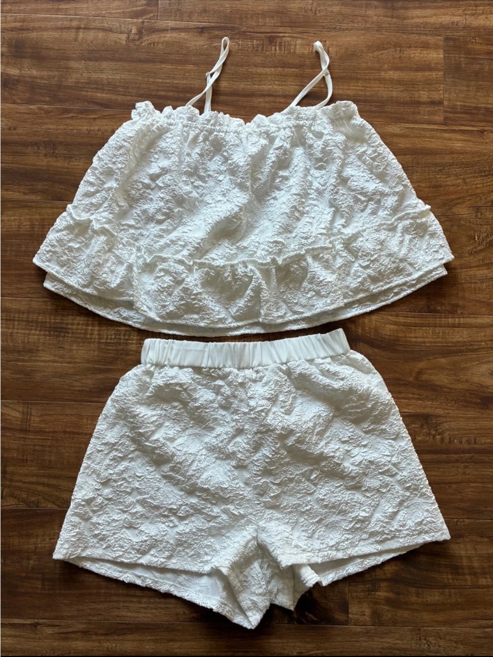 SHEIN Women Junior Girls White Summer Outfit Set Spaghetti Strap Top Short Sz L
